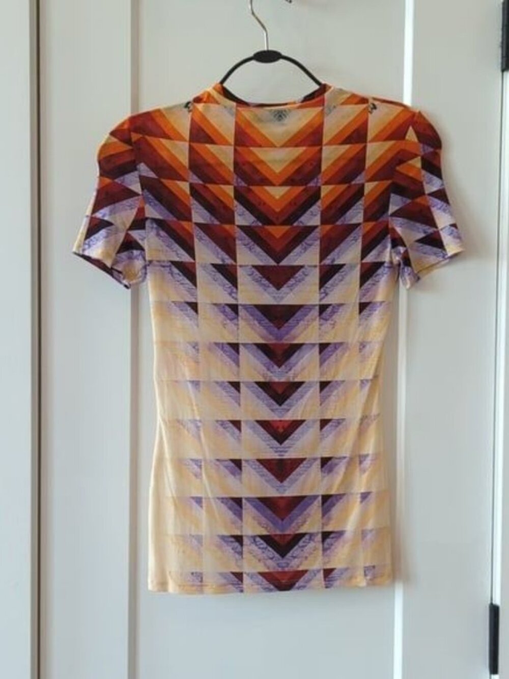 Paco Rabanne Geometric Chevron Print Cupro Stretch Top Size 36